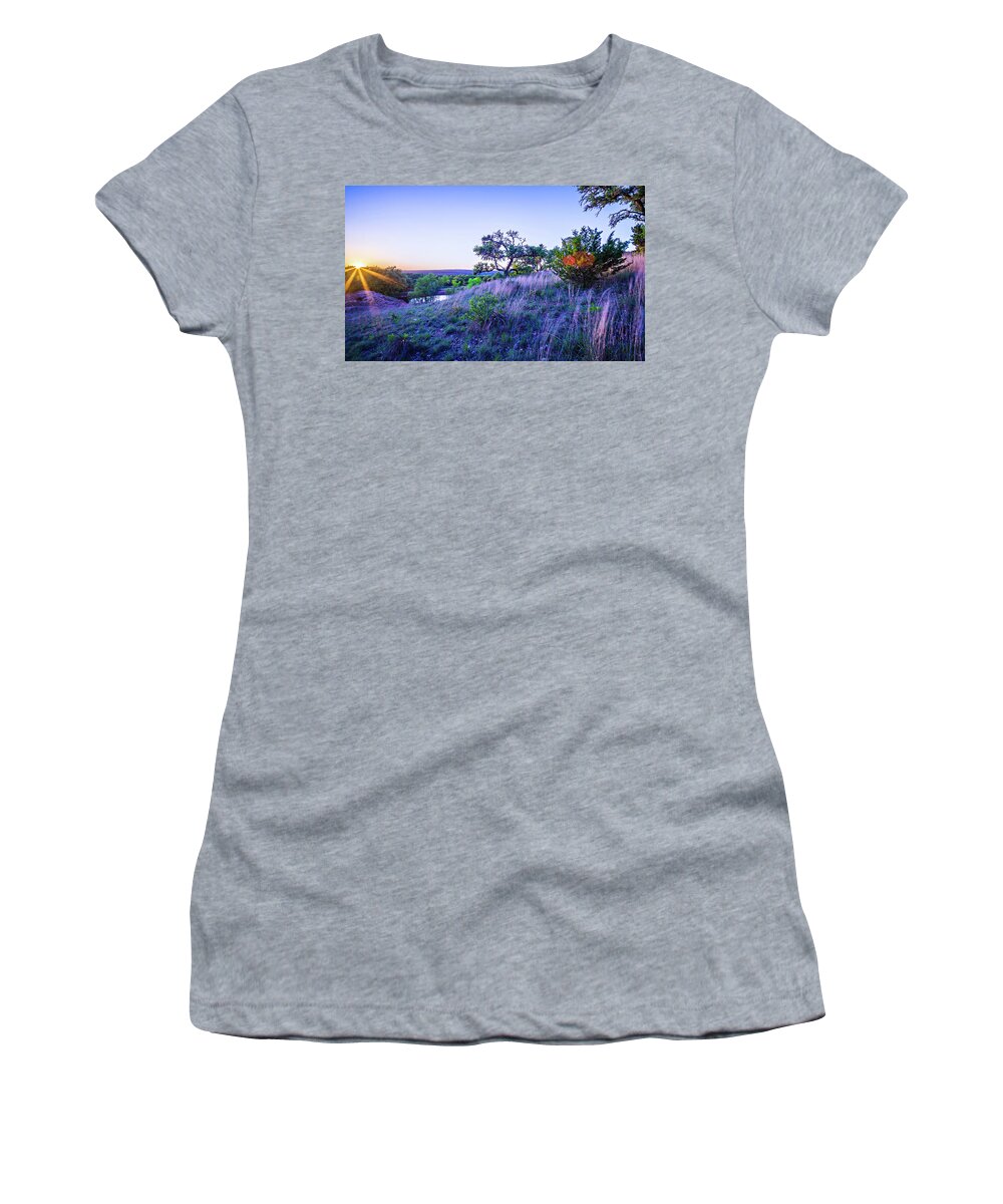 Park Women's T-Shirt featuring the photograph Landscapes Around Willow City Loop Texas At Sunset #1 by Alex Grichenko
