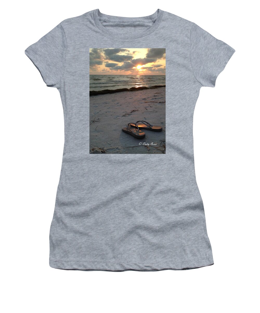 Flip Flops Women's T-Shirt featuring the photograph Lido Beach Sandals #1 by Cindy Rose