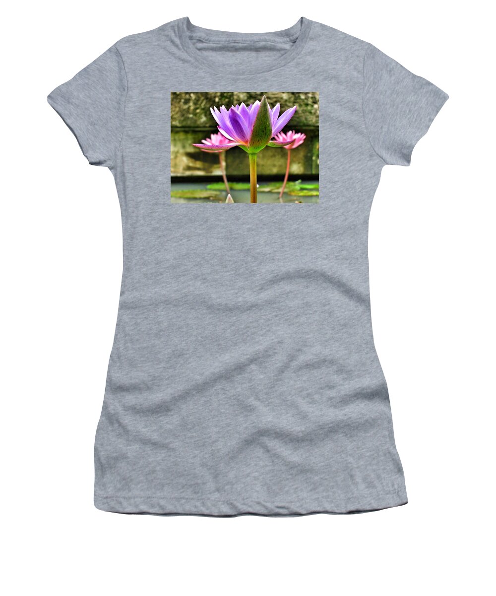 Lotus Women's T-Shirt featuring the photograph Lotus Flower #1 by Lorelle Phoenix