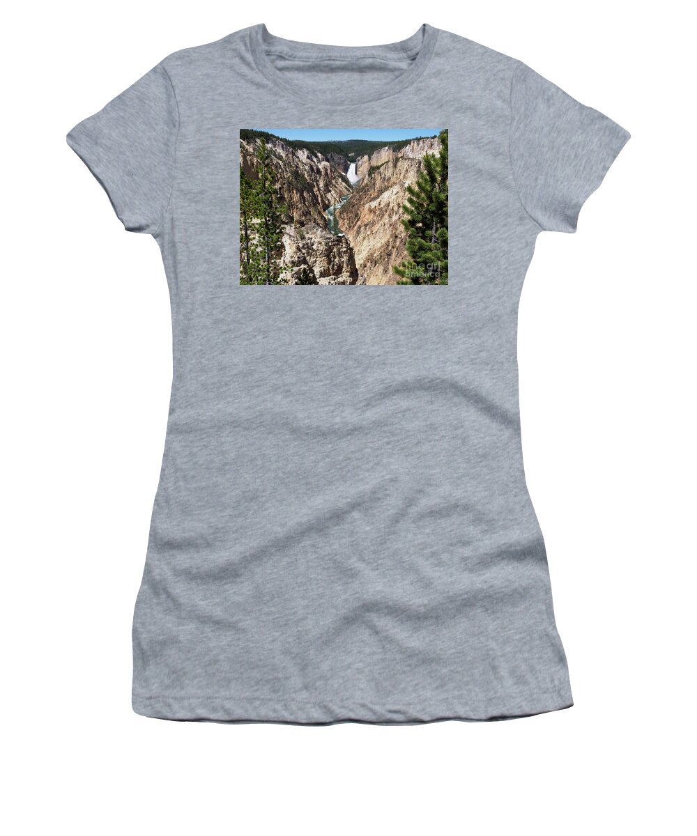 Lower Falls Women's T-Shirt featuring the photograph Lower Falls from Artist Point in Yellowstone National Park #1 by Louise Heusinkveld