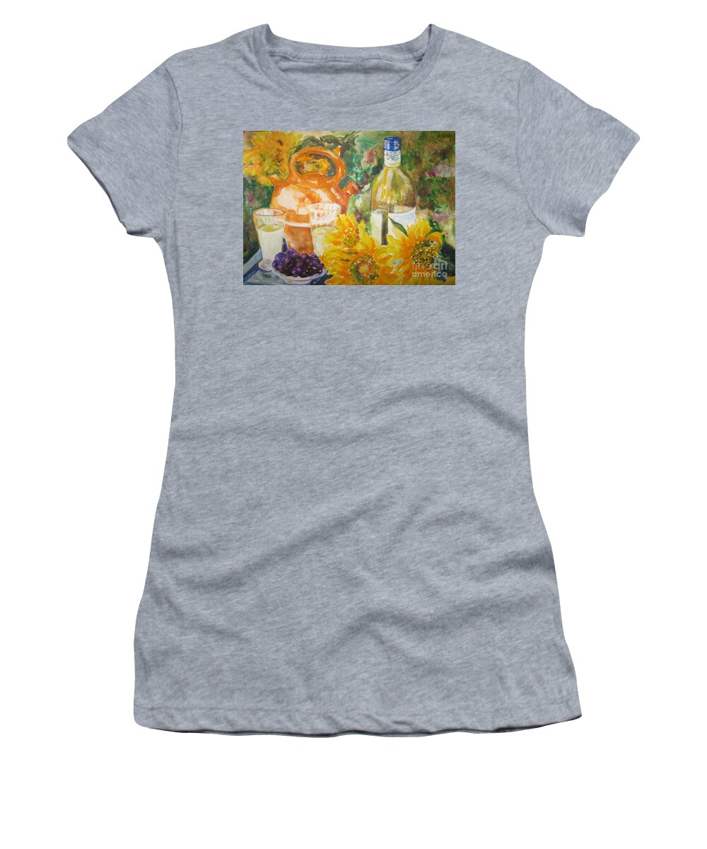 Sunflowers Women's T-Shirt featuring the painting Lunch in Provence #1 by Lisa Boyd