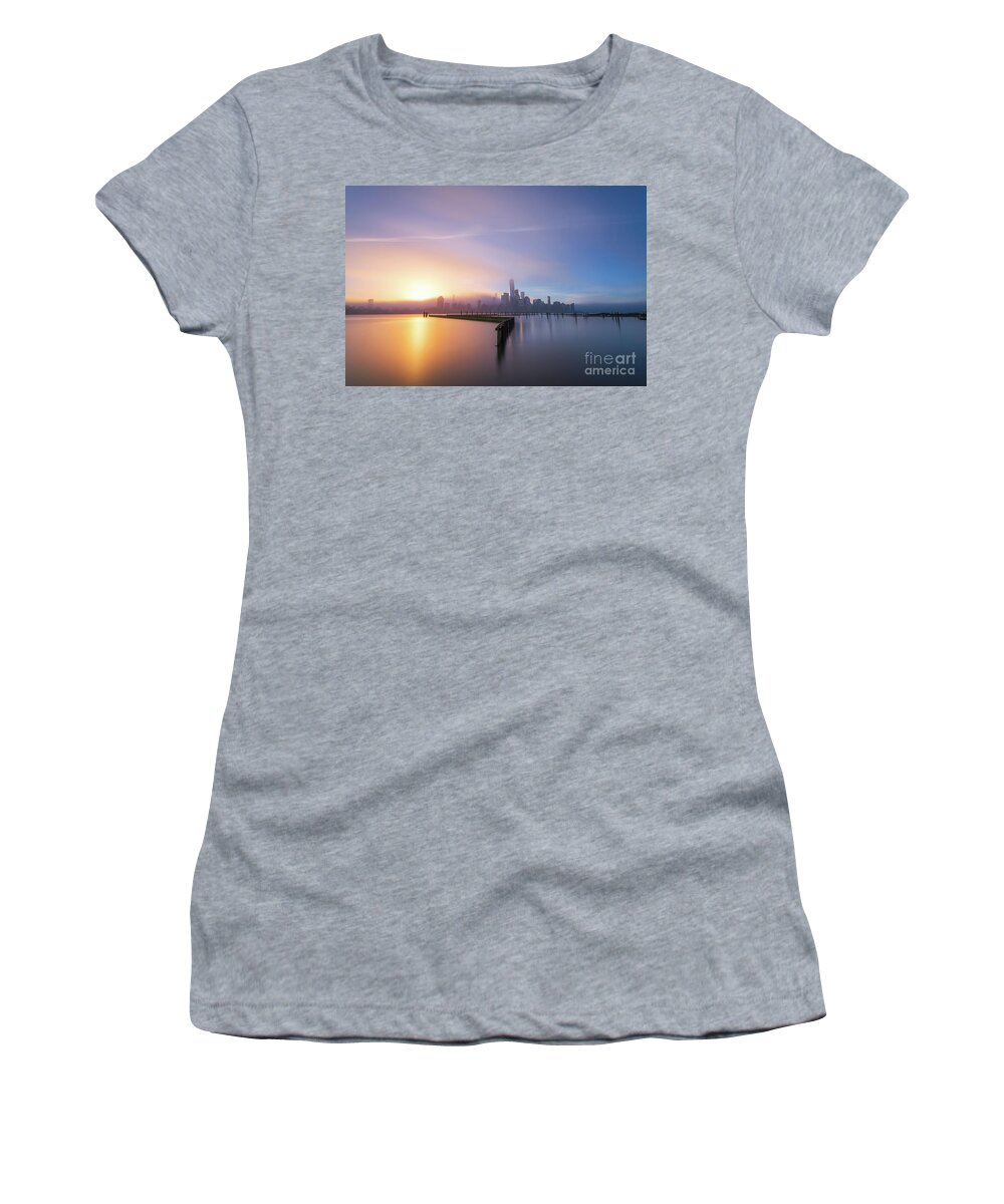 Manhattan Women's T-Shirt featuring the photograph Manhattan Sunrise #1 by Michael Ver Sprill
