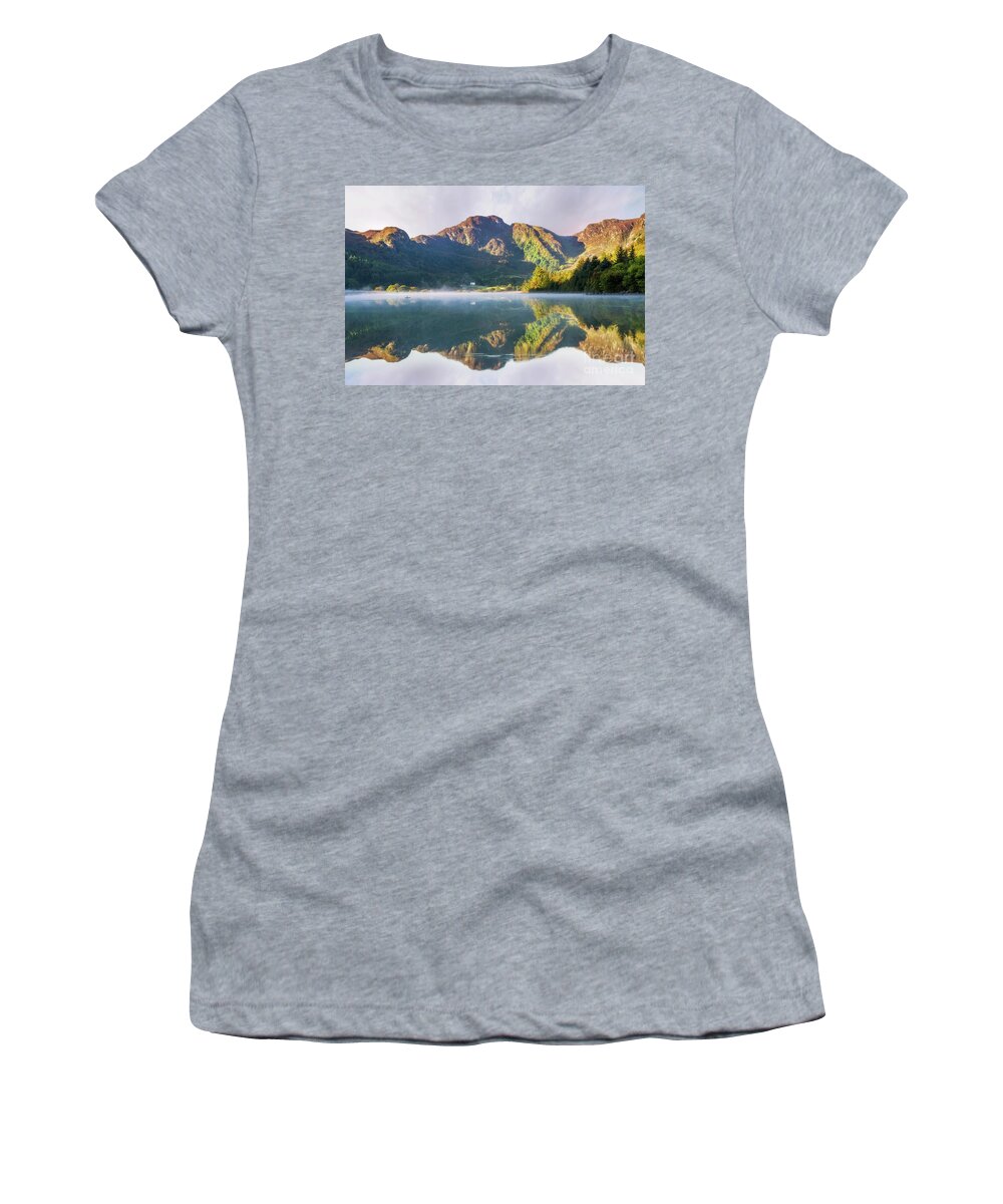Snowdonia Women's T-Shirt featuring the photograph Misty Dawn Lake #1 by Ian Mitchell