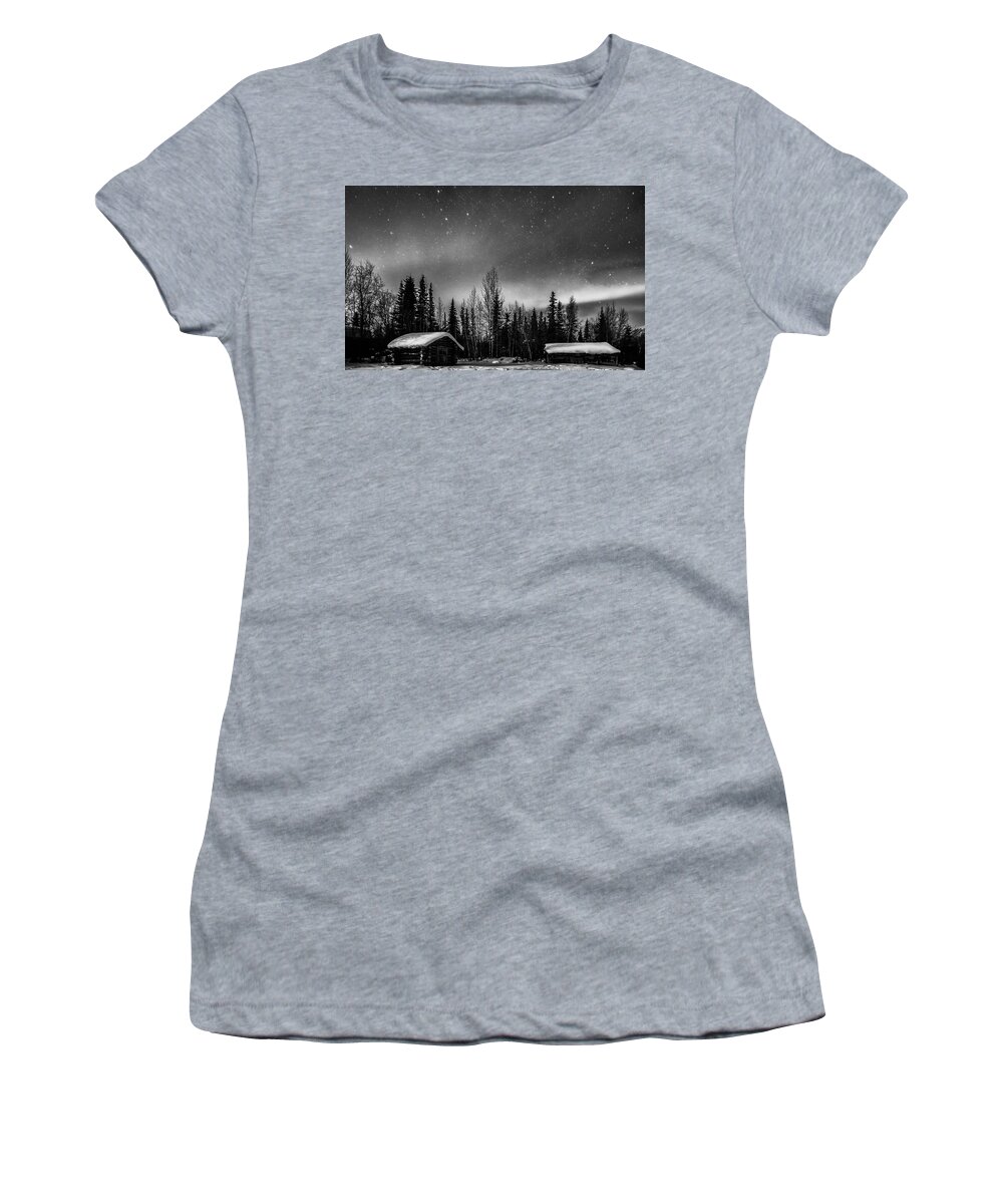 Alaska Women's T-Shirt featuring the photograph Moonlight and Aurora by John Roach