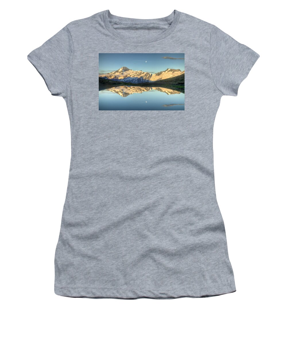 00441029 Women's T-Shirt featuring the photograph Mount Aspiring Moonrise Over Cascade #1 by Colin Monteath