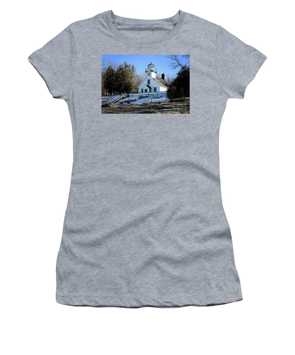 Old Mission Lighthouse Women's T-Shirt featuring the photograph Old Mission Lighthouse #1 by Laura Kinker