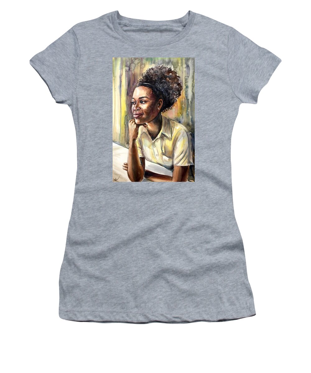 Girl Women's T-Shirt featuring the painting On the window #1 by Katerina Kovatcheva