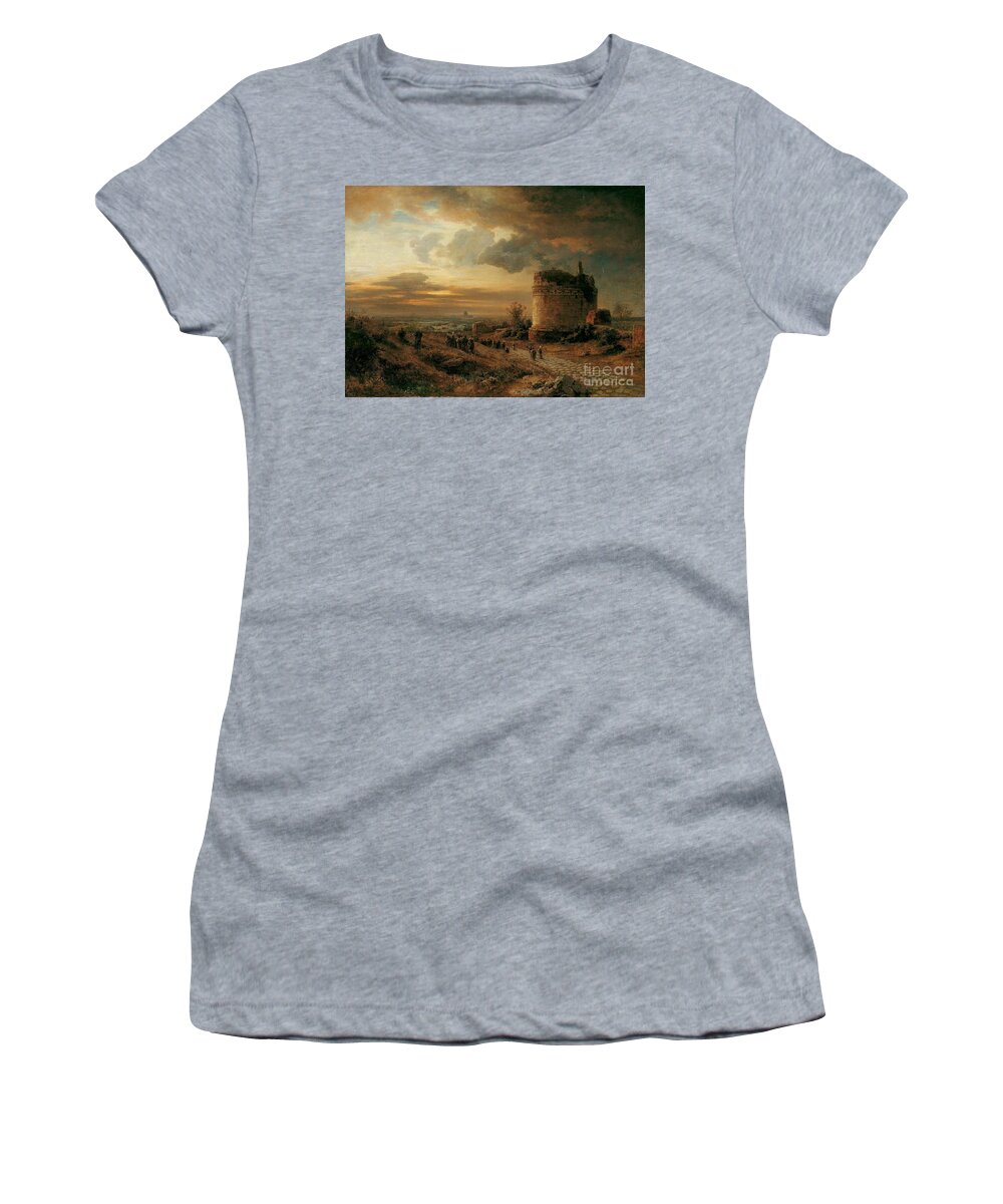 Oswald Achenbach Women's T-Shirt featuring the painting Oswald Achenbach #1 by MotionAge Designs
