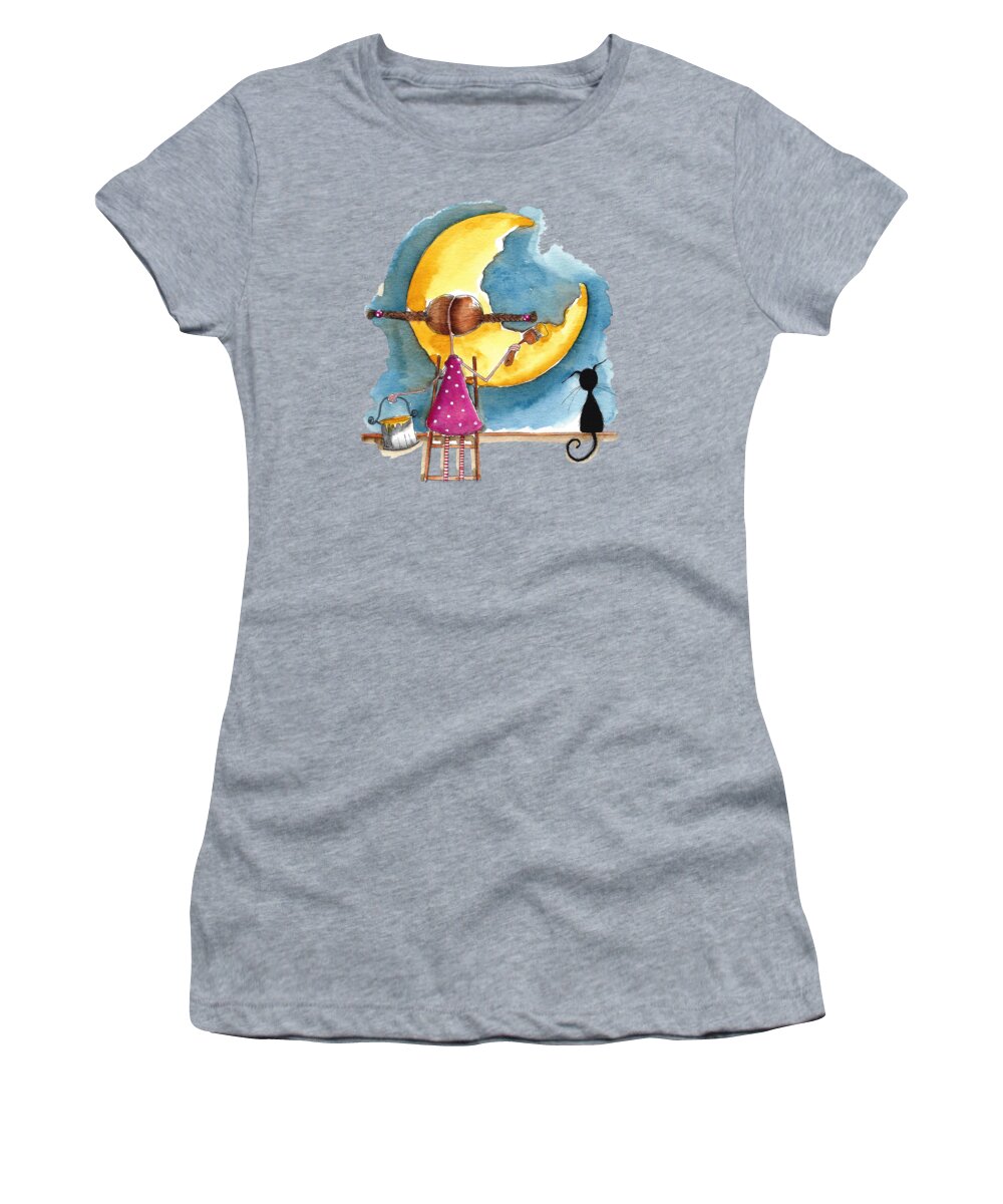 Girl Women's T-Shirt featuring the painting Painting the Moon #2 by Lucia Stewart