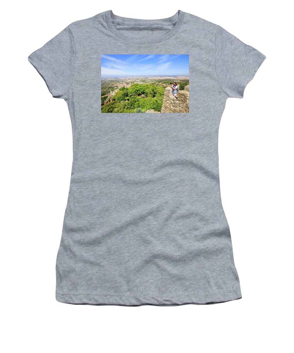 Sintra Women's T-Shirt featuring the photograph Photographer at Moorish fortress #1 by Benny Marty