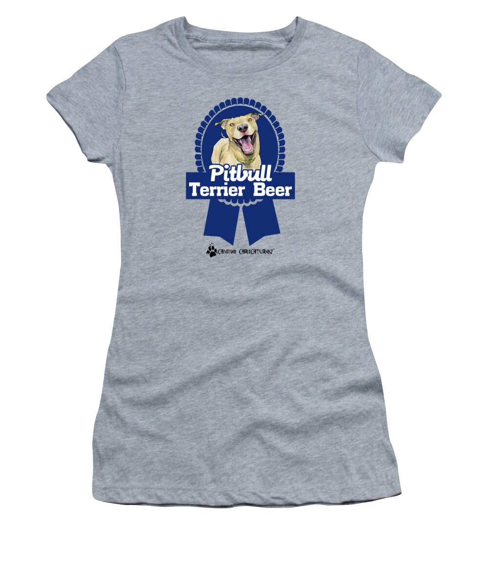 Pit Bull Women's T-Shirt featuring the drawing Pit Bull Terrier Beer #1 by John LaFree