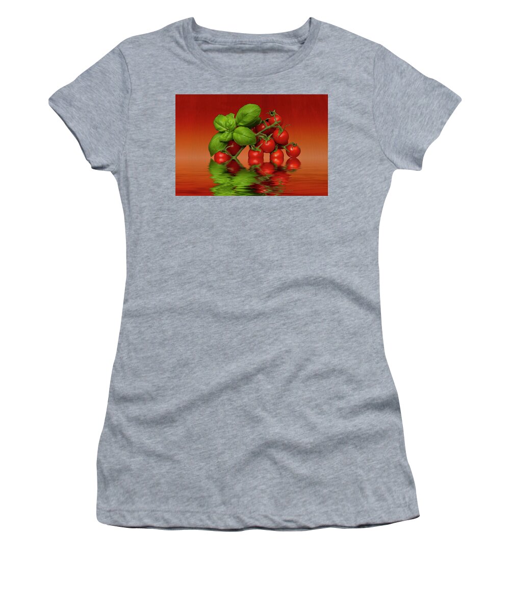Basil Women's T-Shirt featuring the photograph Plum Cherry Tomatoes Basil #1 by David French
