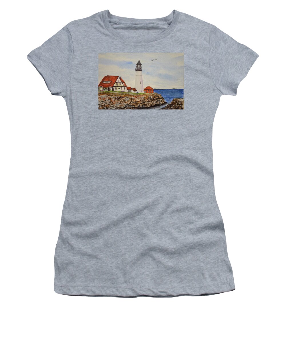 Portland Headlight Women's T-Shirt featuring the painting Portland Headlight by Kellie Chasse