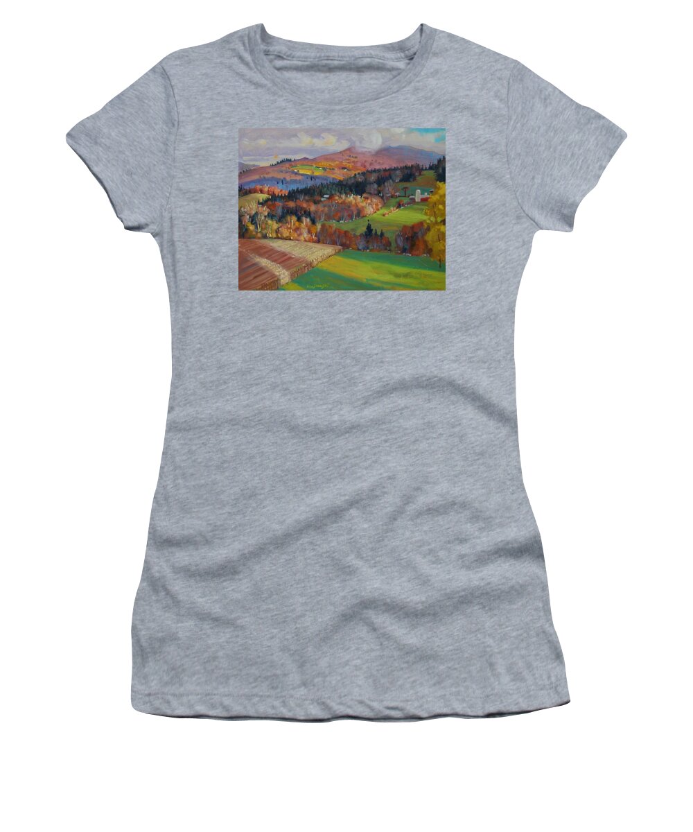 Autumn Foliage Women's T-Shirt featuring the painting Pownel Vermont #1 by Len Stomski