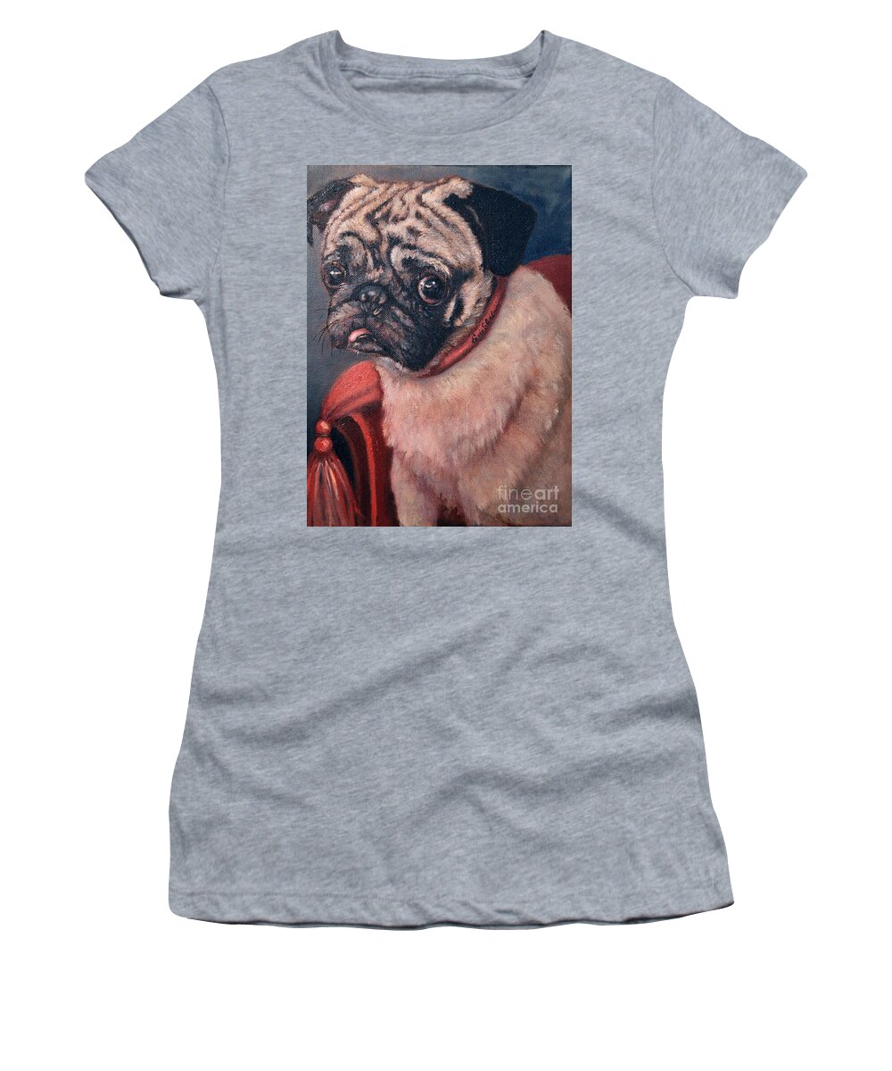 Animals Women's T-Shirt featuring the painting Pugsy by Portraits By NC