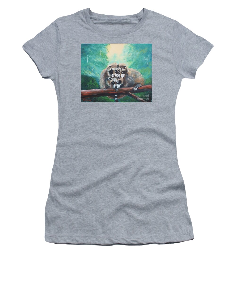 Racoons Women's T-Shirt featuring the painting Racoons by Jean Pierre Bergoeing