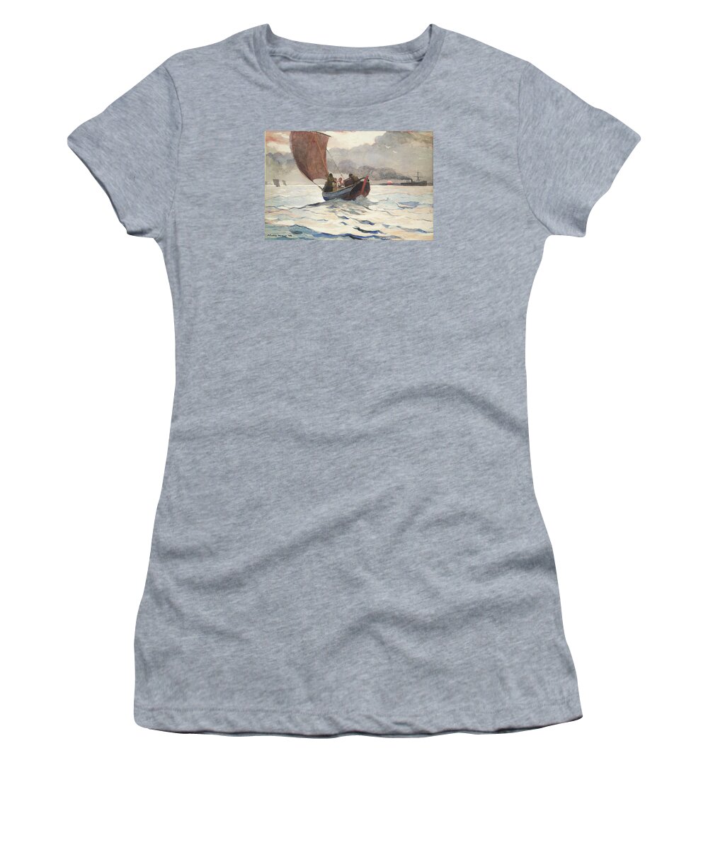 Winslow Homer Women's T-Shirt featuring the drawing Returning Fishing Boats #2 by Winslow Homer
