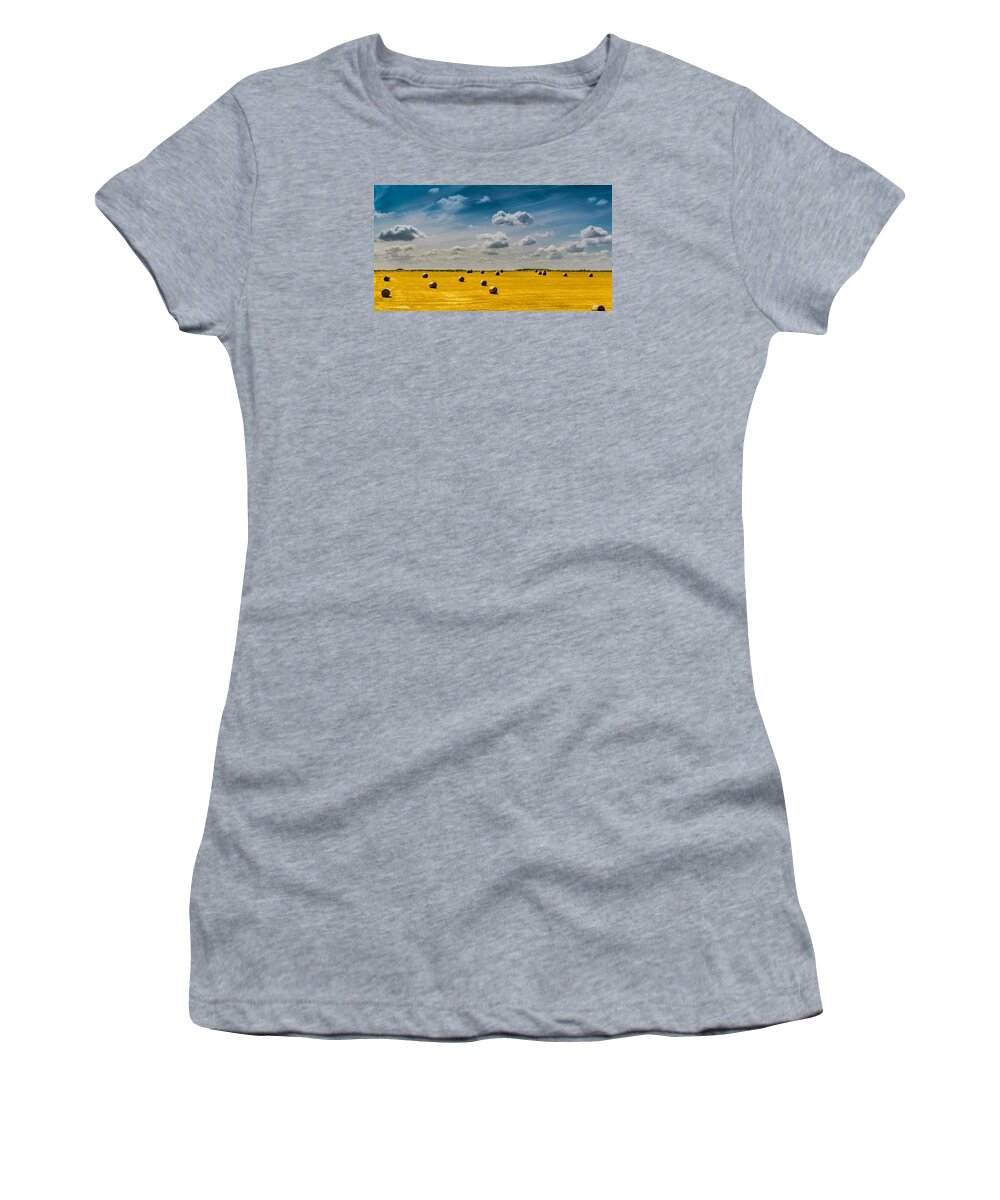 Agricultural Women's T-Shirt featuring the photograph Round Straw Bales Landscape #1 by John Williams