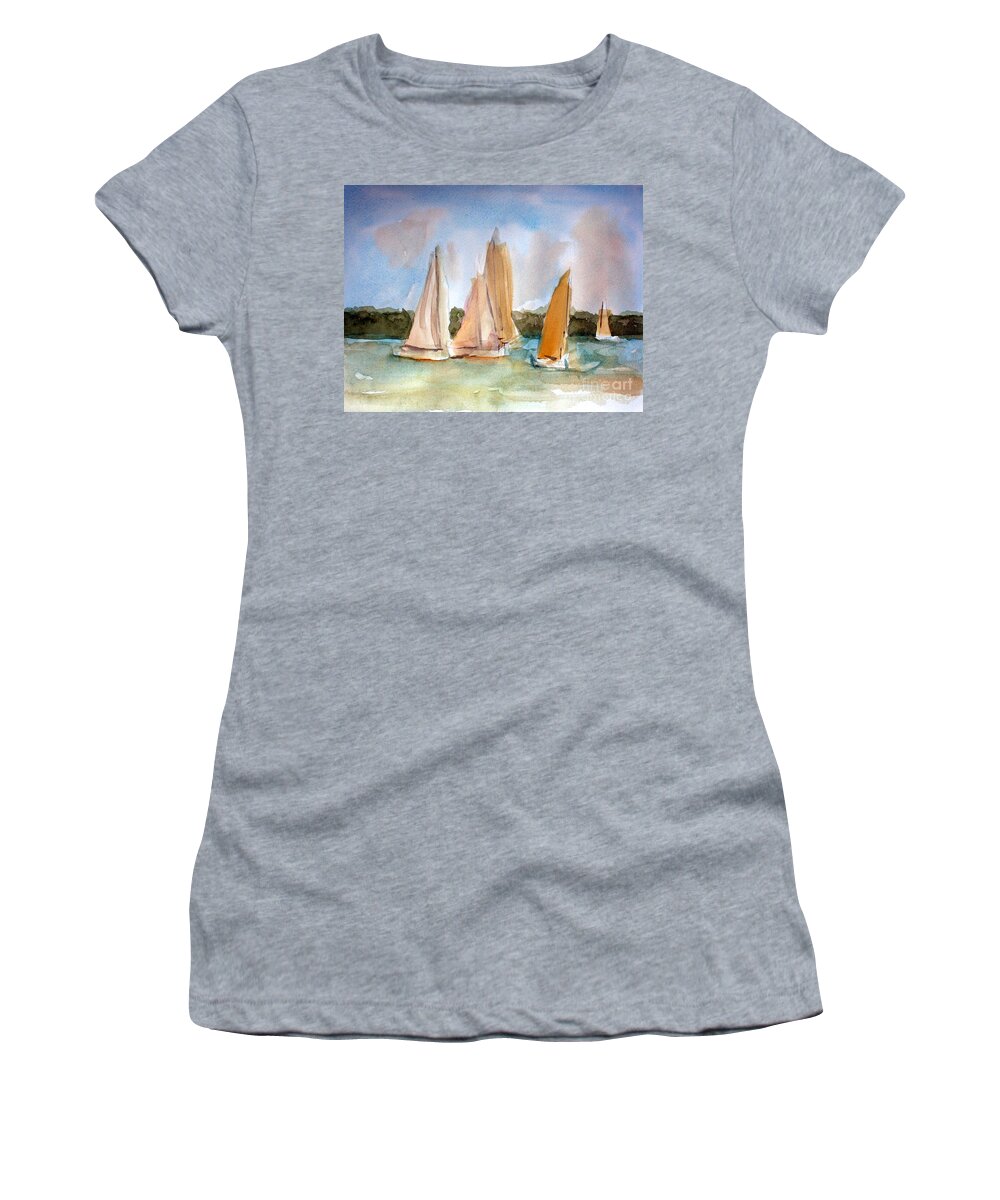 Sailing Women's T-Shirt featuring the painting Sailing #1 by Julie Lueders 