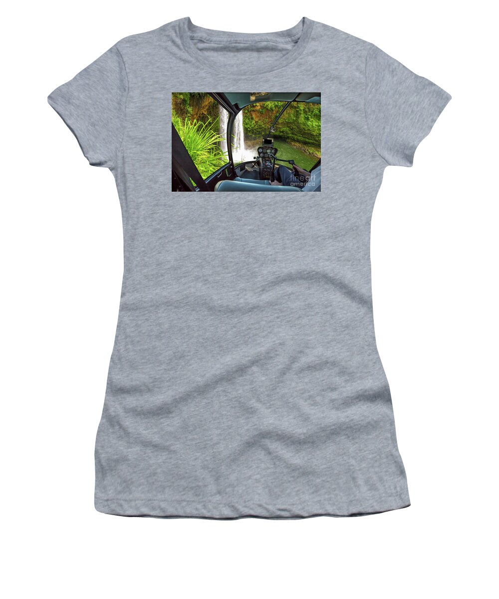 Kauai Women's T-Shirt featuring the photograph Scenic flight Manawaiopuna Falls #1 by Benny Marty