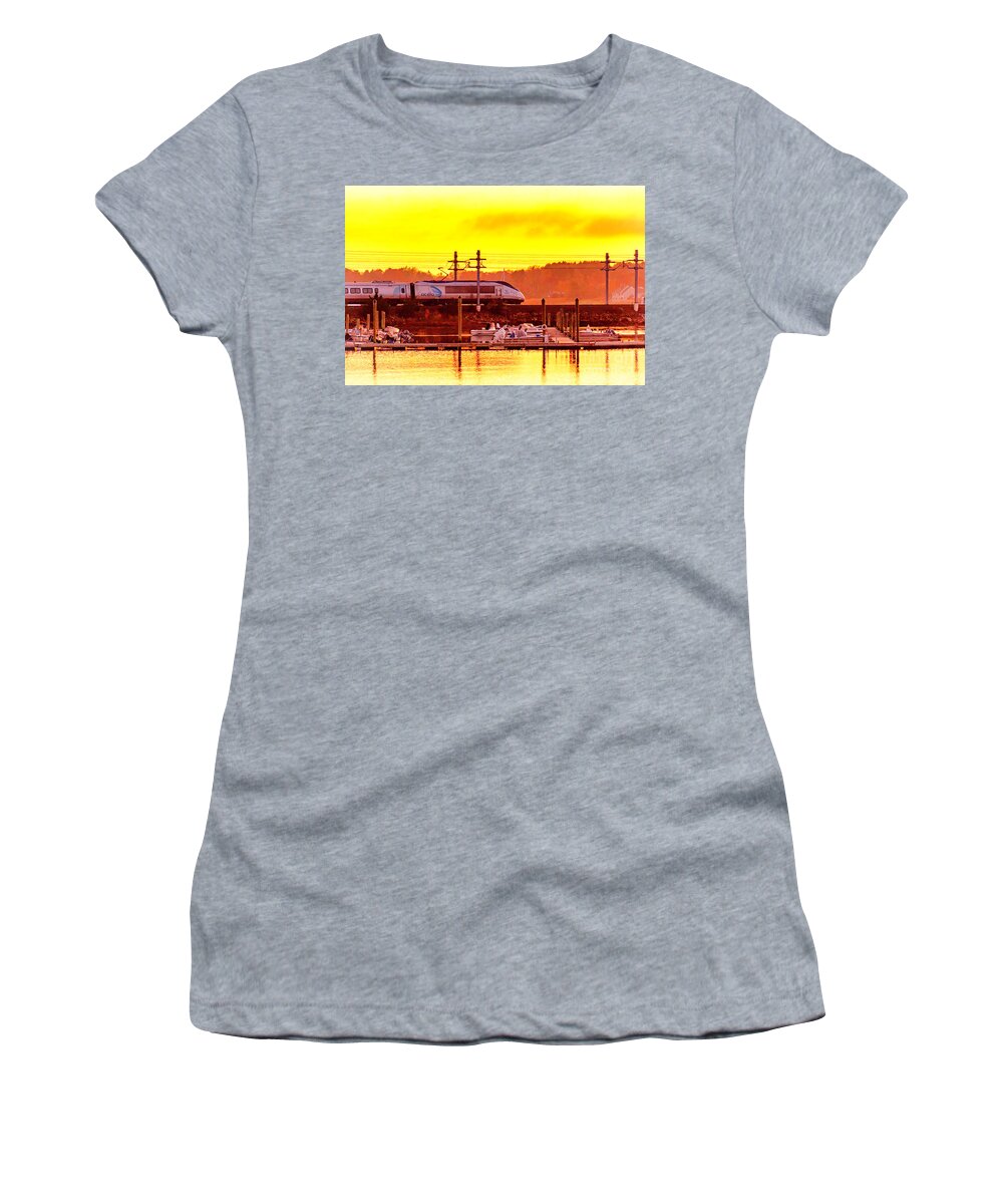 Acela Women's T-Shirt featuring the photograph Shoreline Express #1 by Joe Geraci