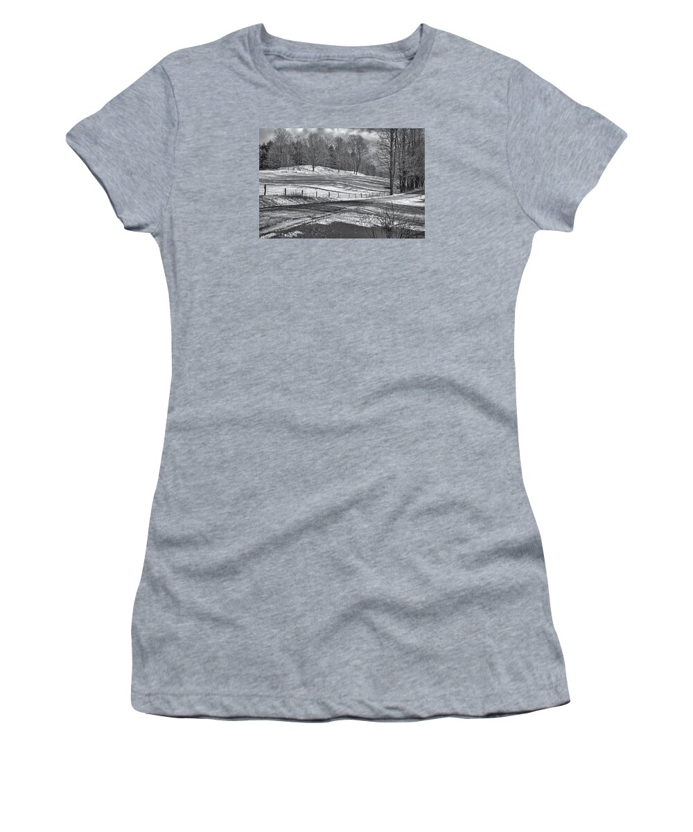 Vermont Winter Women's T-Shirt featuring the photograph Snow And Shadows #1 by Tom Singleton