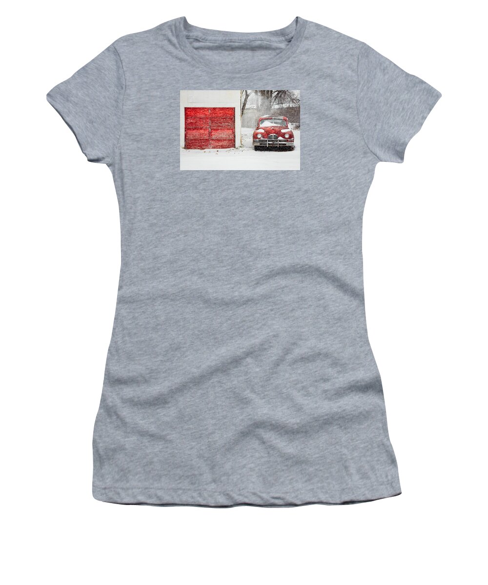 Red Women's T-Shirt featuring the photograph Snowed In #1 by Todd Klassy