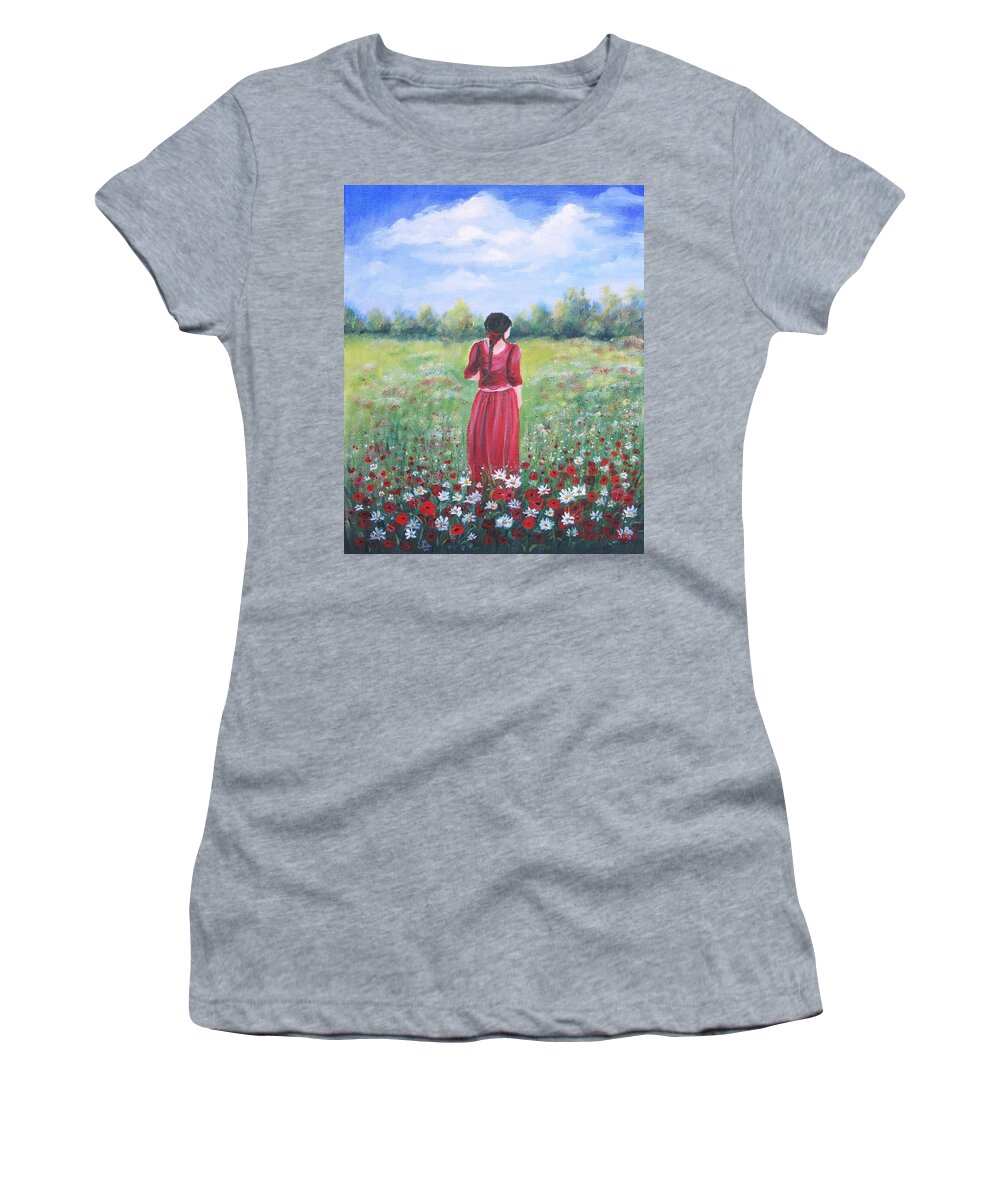 Landscape Women's T-Shirt featuring the painting Summer day #2 by Vesna Martinjak