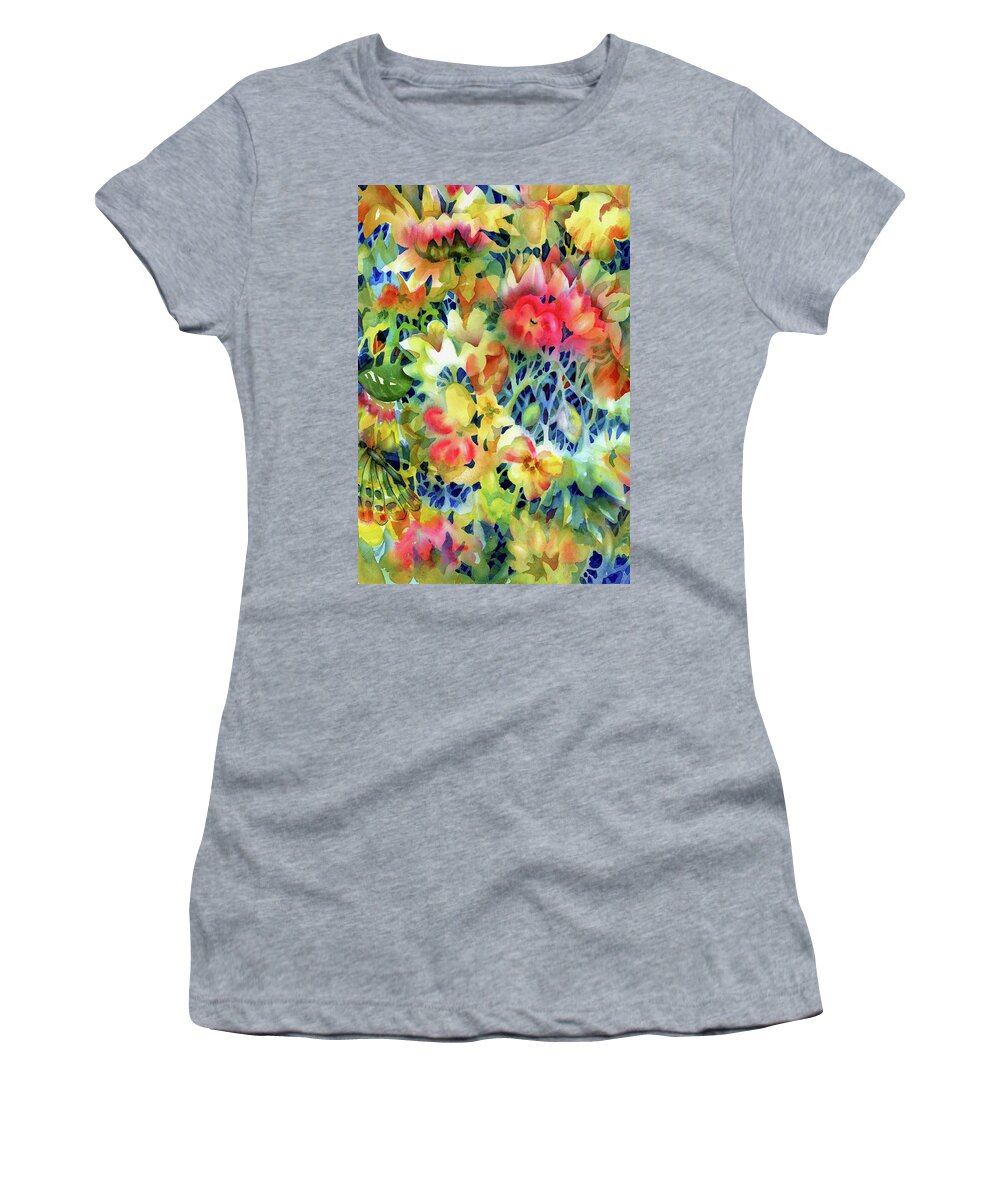 Watercolor Women's T-Shirt featuring the painting Tangled Blooms #1 by Ann Nicholson