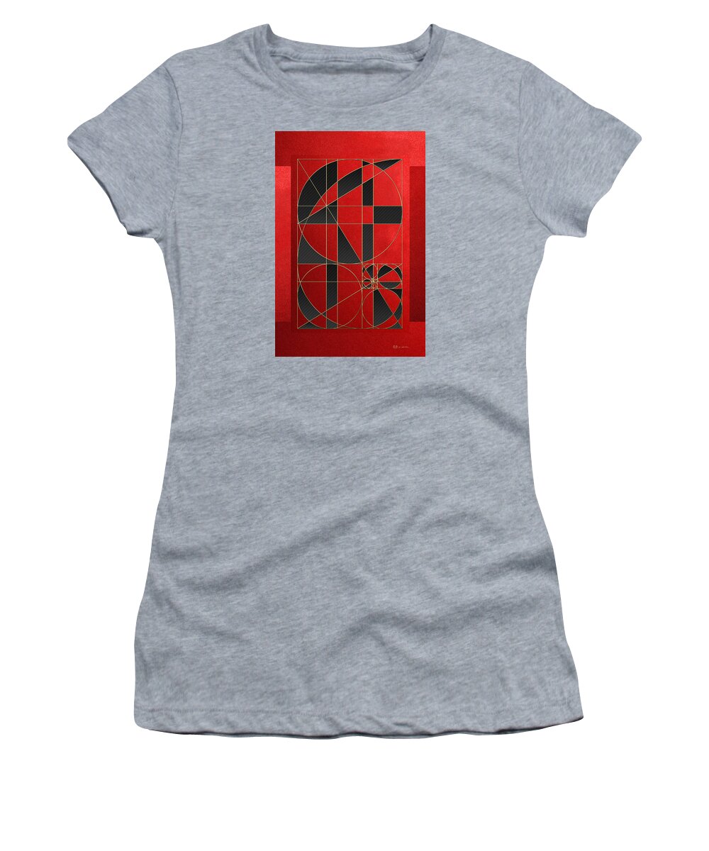 akashic Records By Serge Averbukh Women's T-Shirt featuring the photograph The Alchemy - Divine Proportions - Black on Red #1 by Serge Averbukh
