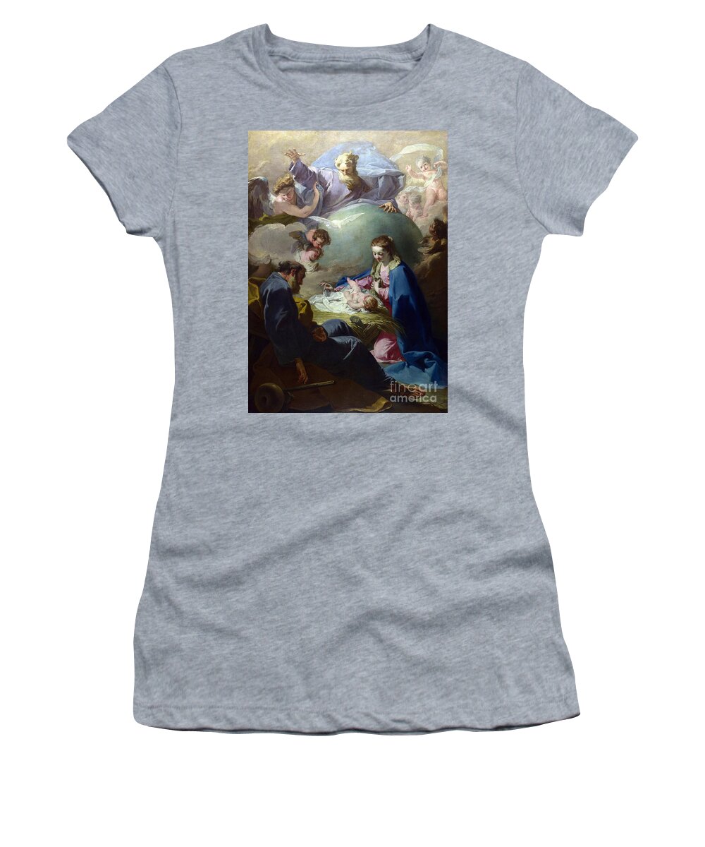 Christmas Women's T-Shirt featuring the painting The Nativity with God the Father and the Holy Ghost by Giovanni Battista Pittoni