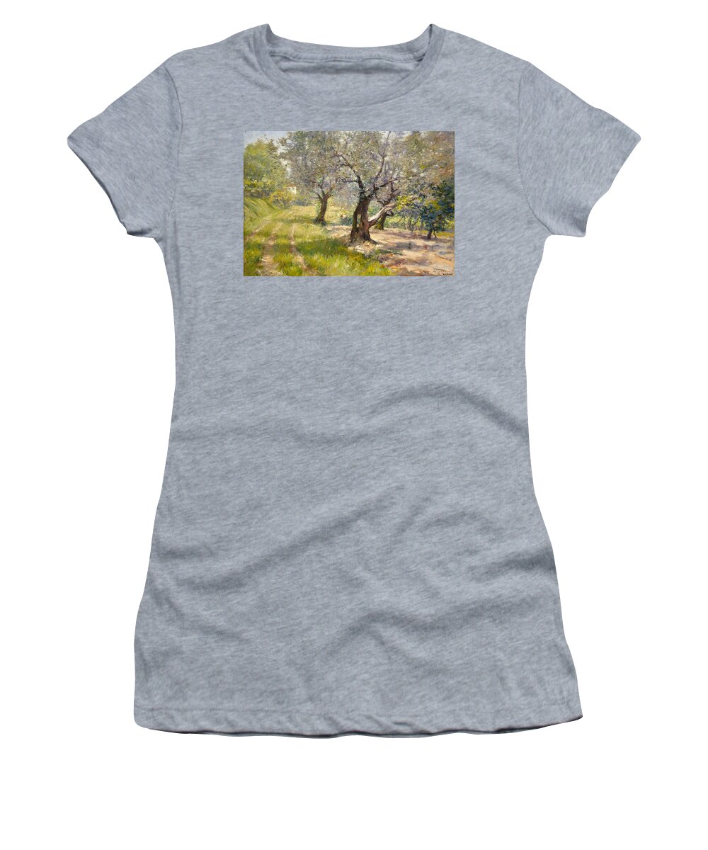 William Merritt Chase Women's T-Shirt featuring the painting The Olive Grove #1 by William Merritt Chase