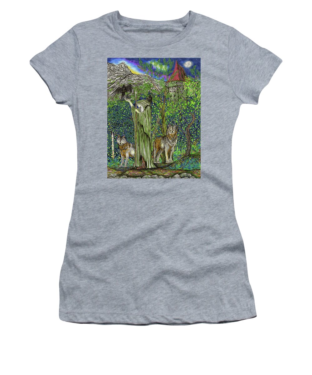 Castle Women's T-Shirt featuring the drawing The Wanderer #1 by FT McKinstry