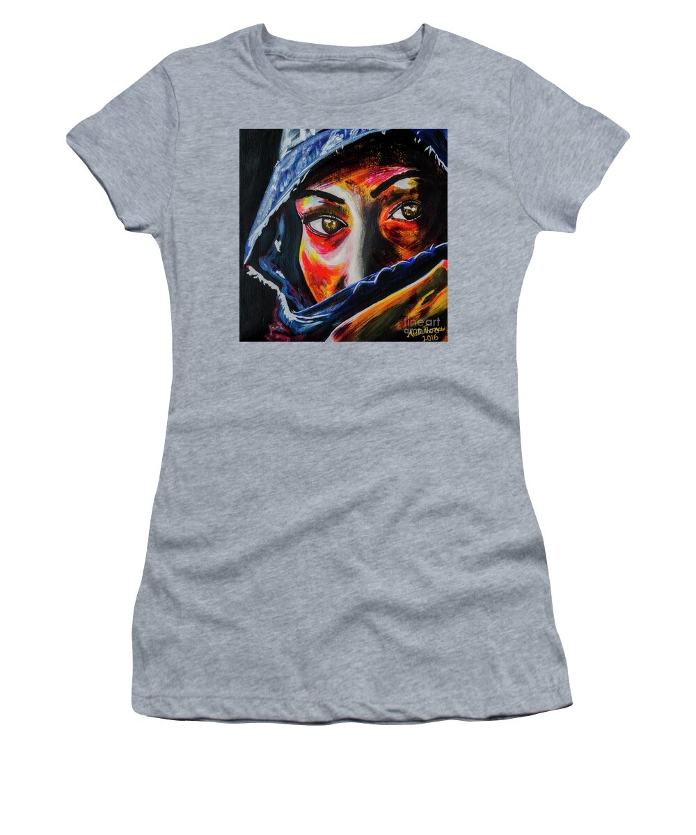Woman Women's T-Shirt featuring the painting Trepidation #1 by Anita Thomas