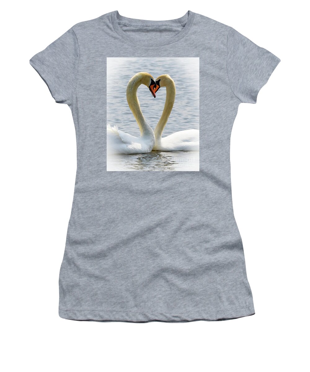 Wildlife Women's T-Shirt featuring the photograph Two swans and a heart #1 by Colin Rayner