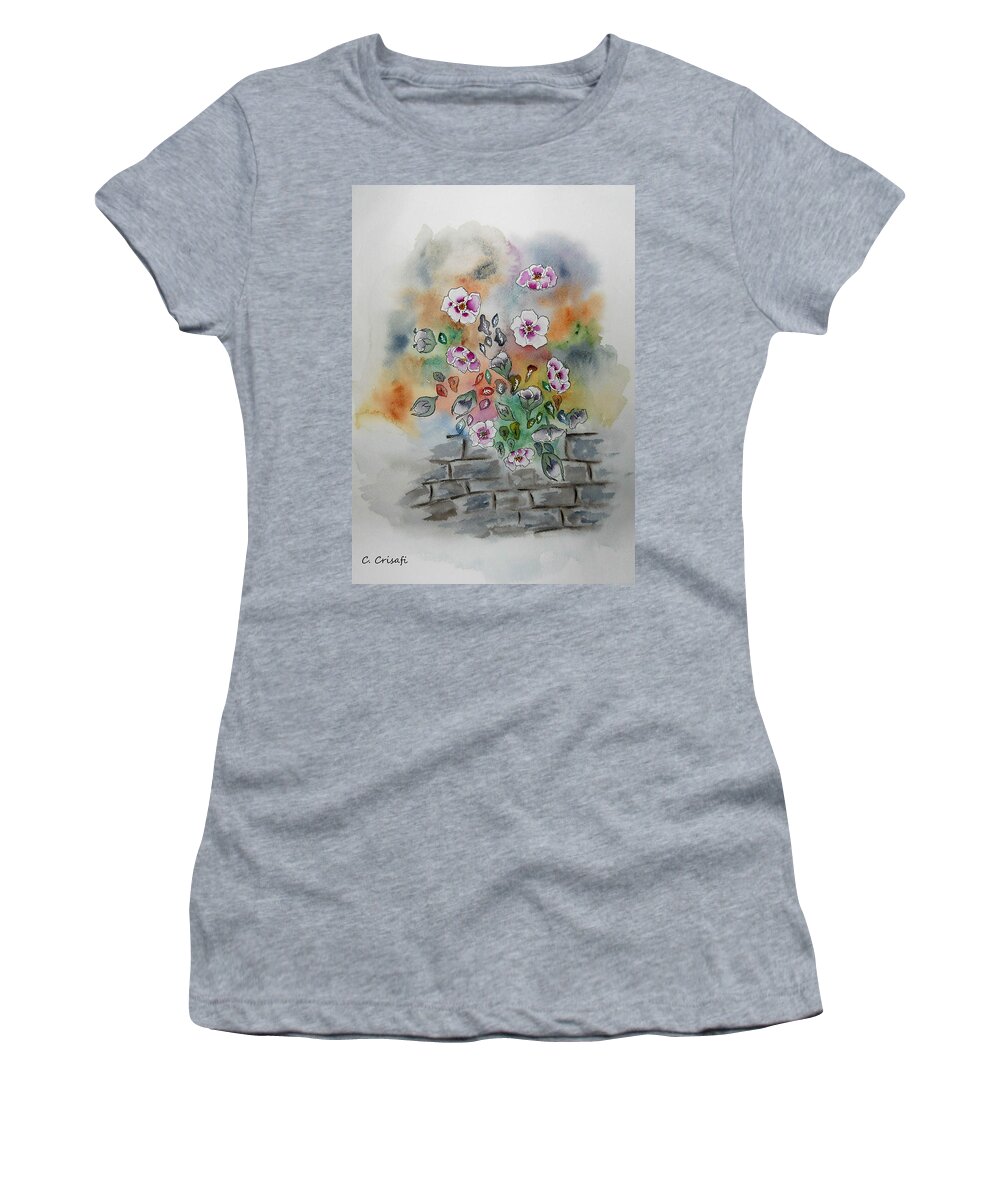Watercolor Women's T-Shirt featuring the painting Wallflowers #1 by Carol Crisafi