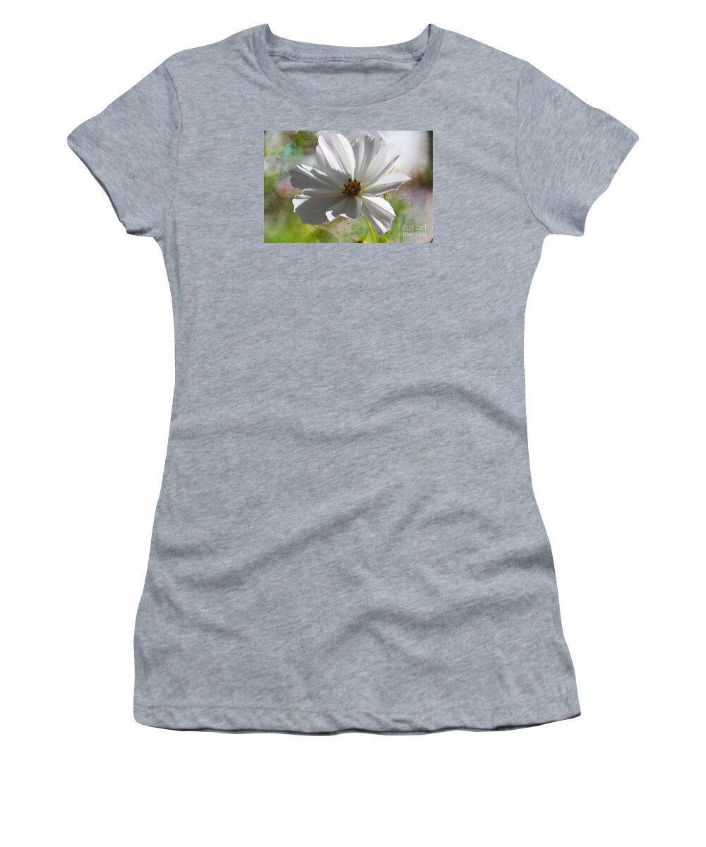 White Cosmos Women's T-Shirt featuring the photograph White Cosmos #1 by Yumi Johnson