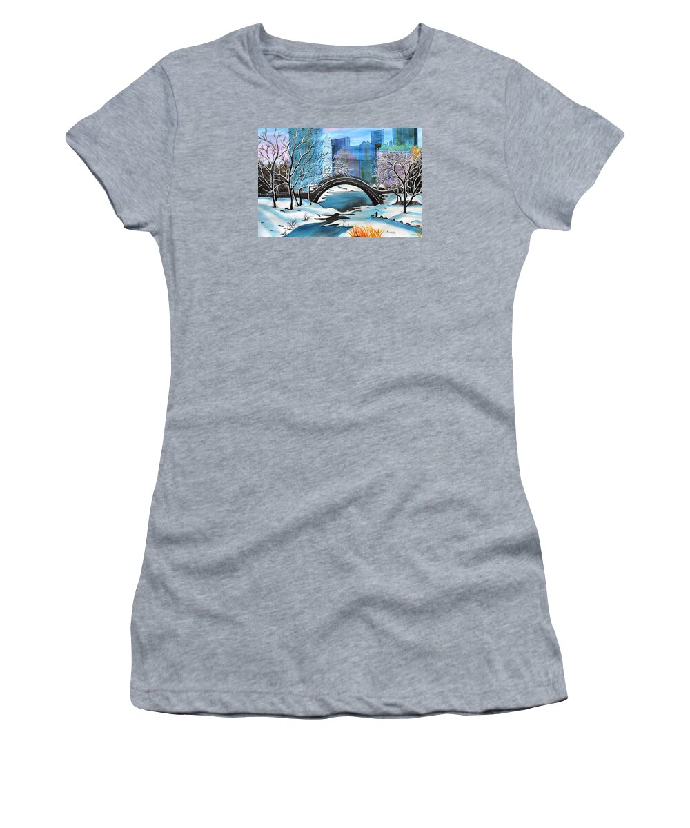 Winter Women's T-Shirt featuring the painting Winter in New York II by Manjiri Kanvinde