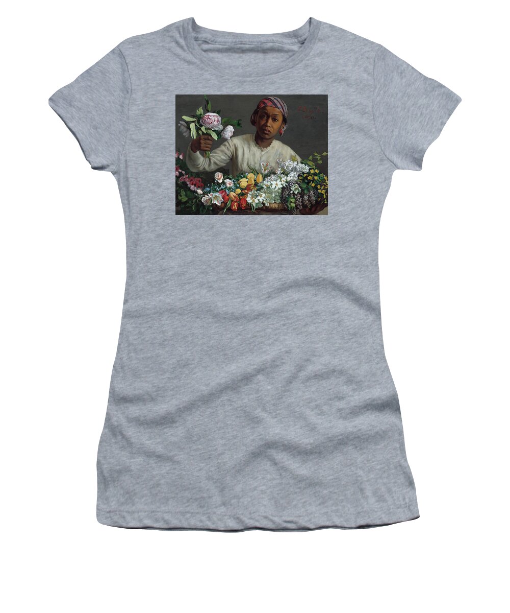 Artist Women's T-Shirt featuring the painting Young Woman with Peonies #1 by Frederic Bazille