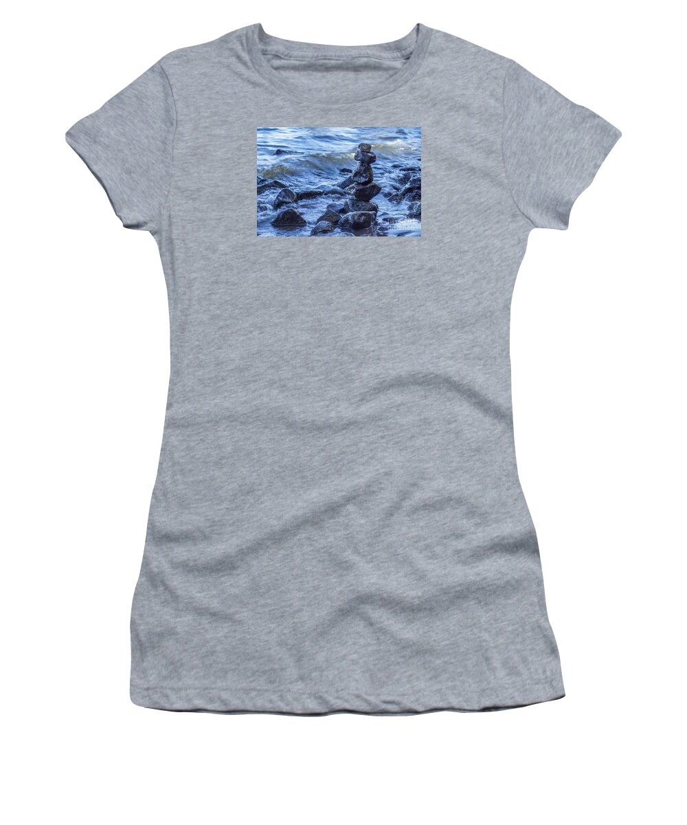 Abstract Women's T-Shirt featuring the photograph Zen,Rock waterscape, Ometepe Island #1 by Tomas Benavente