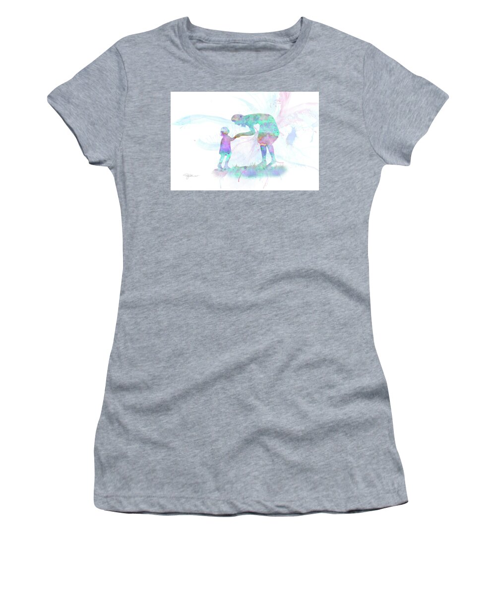 Family Women's T-Shirt featuring the mixed media 10839 Mom and Me by Pamela Williams