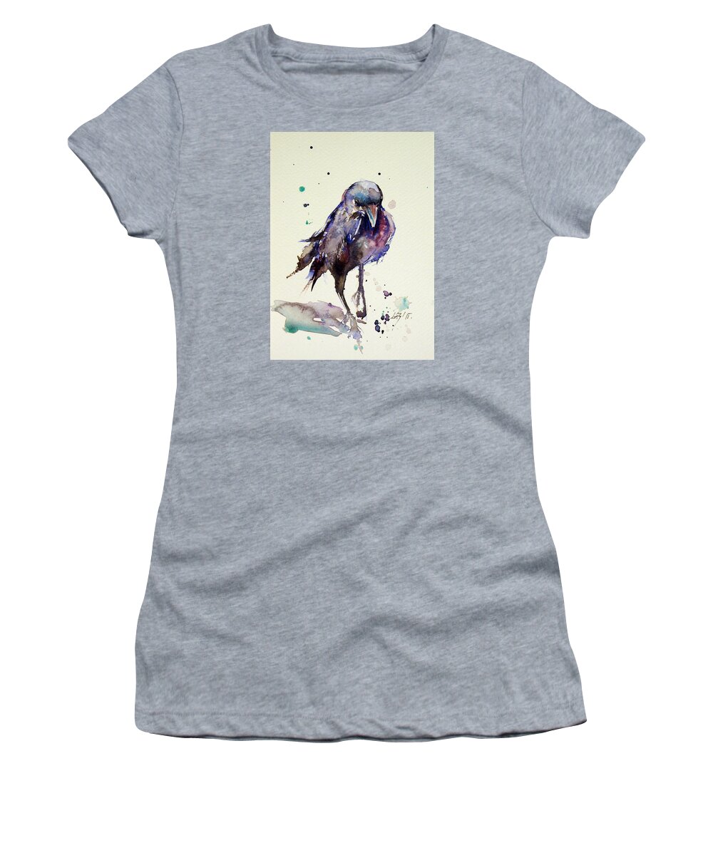 Little Women's T-Shirt featuring the painting Crow #11 by Kovacs Anna Brigitta
