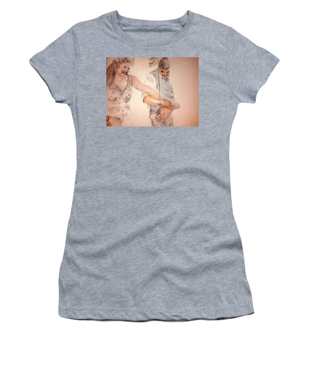 Wedding. Women's T-Shirt featuring the painting The Wedding Album #12 by Debbi Saccomanno Chan