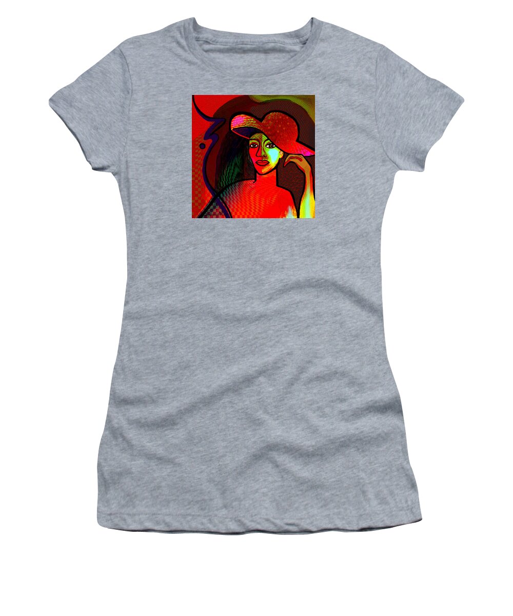 1286 Women's T-Shirt featuring the painting 1286 A red hat by Irmgard Schoendorf Welch