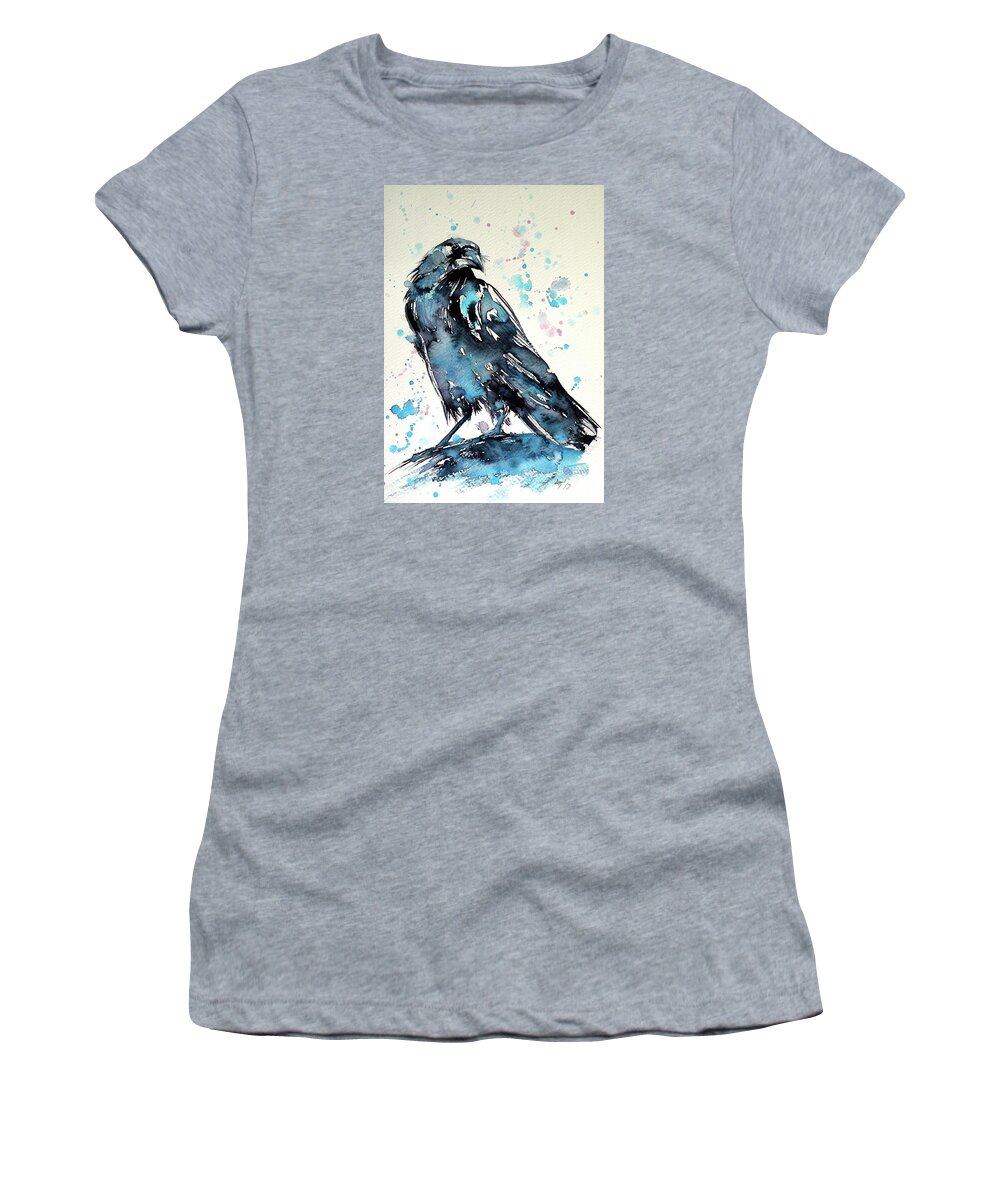Ittle Women's T-Shirt featuring the painting Crow #7 by Kovacs Anna Brigitta