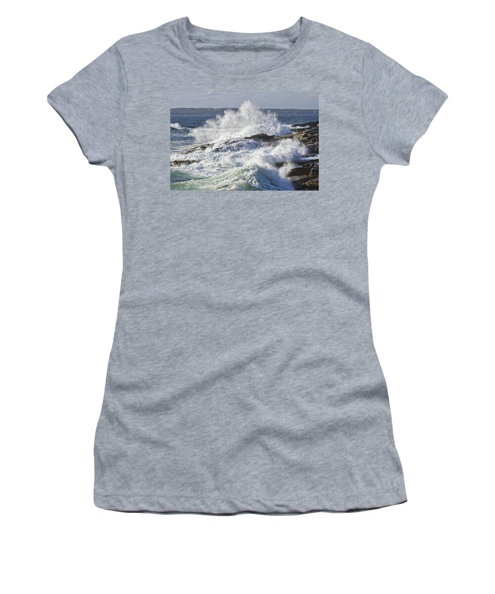 Maine Women's T-Shirt featuring the photograph Large Waves Near Pemaquid Point On The Coast Of Maine #14 by Keith Webber Jr