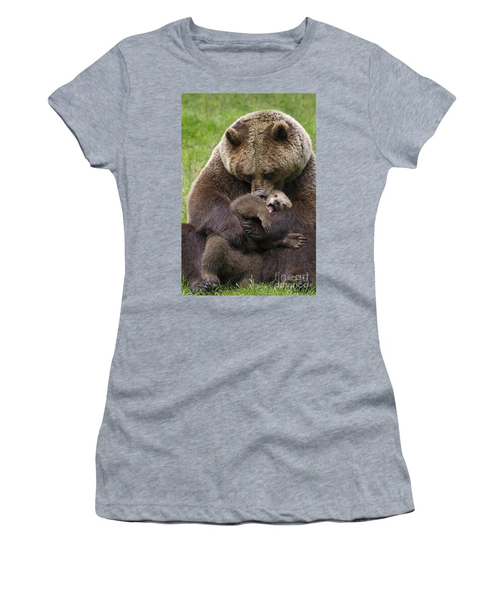 Cute Women's T-Shirt featuring the photograph Mother bear cuddling cub by Arterra Picture Library
