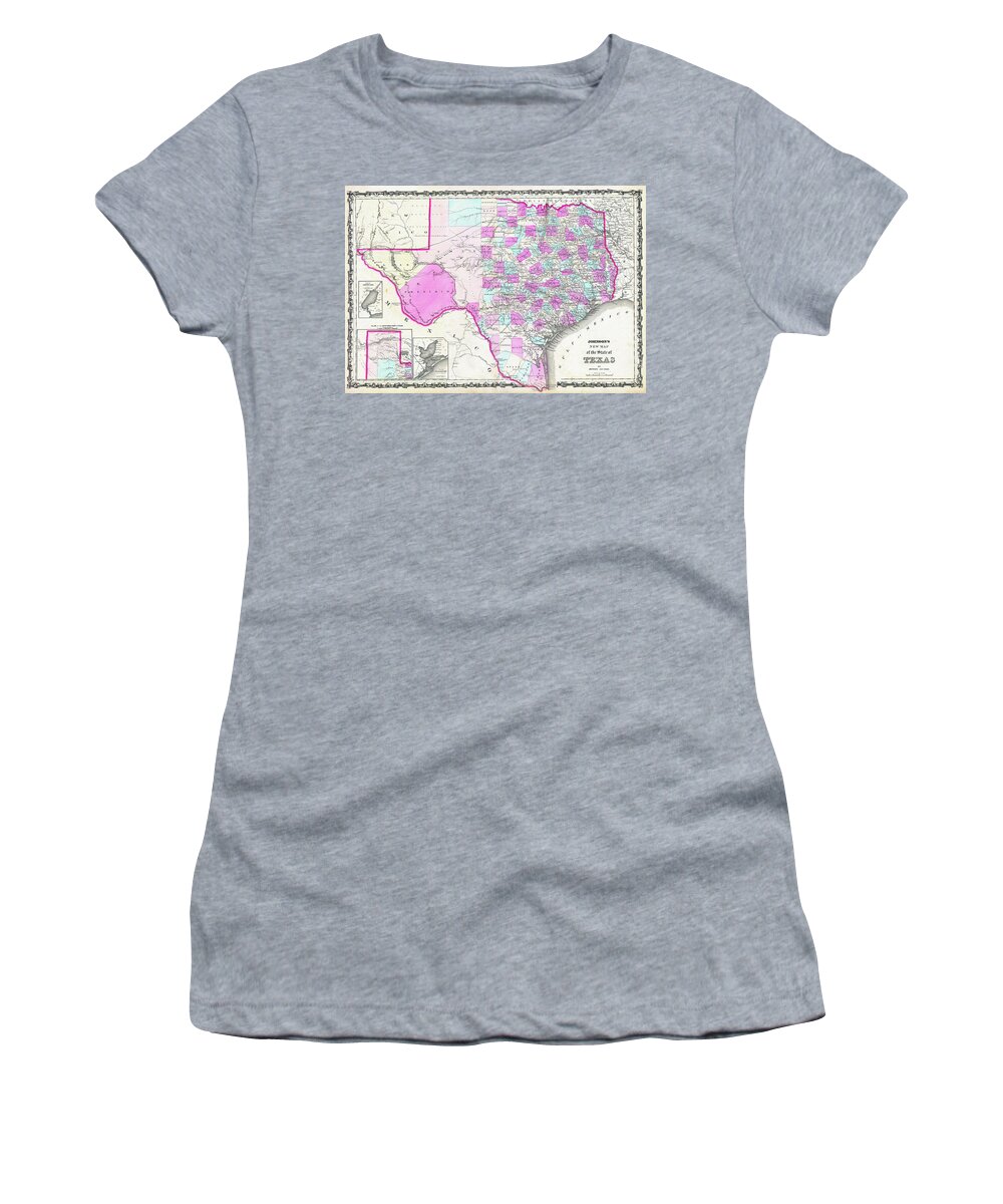 1862 Women's T-Shirt featuring the digital art 1862 Map of Texas by Bill Cannon