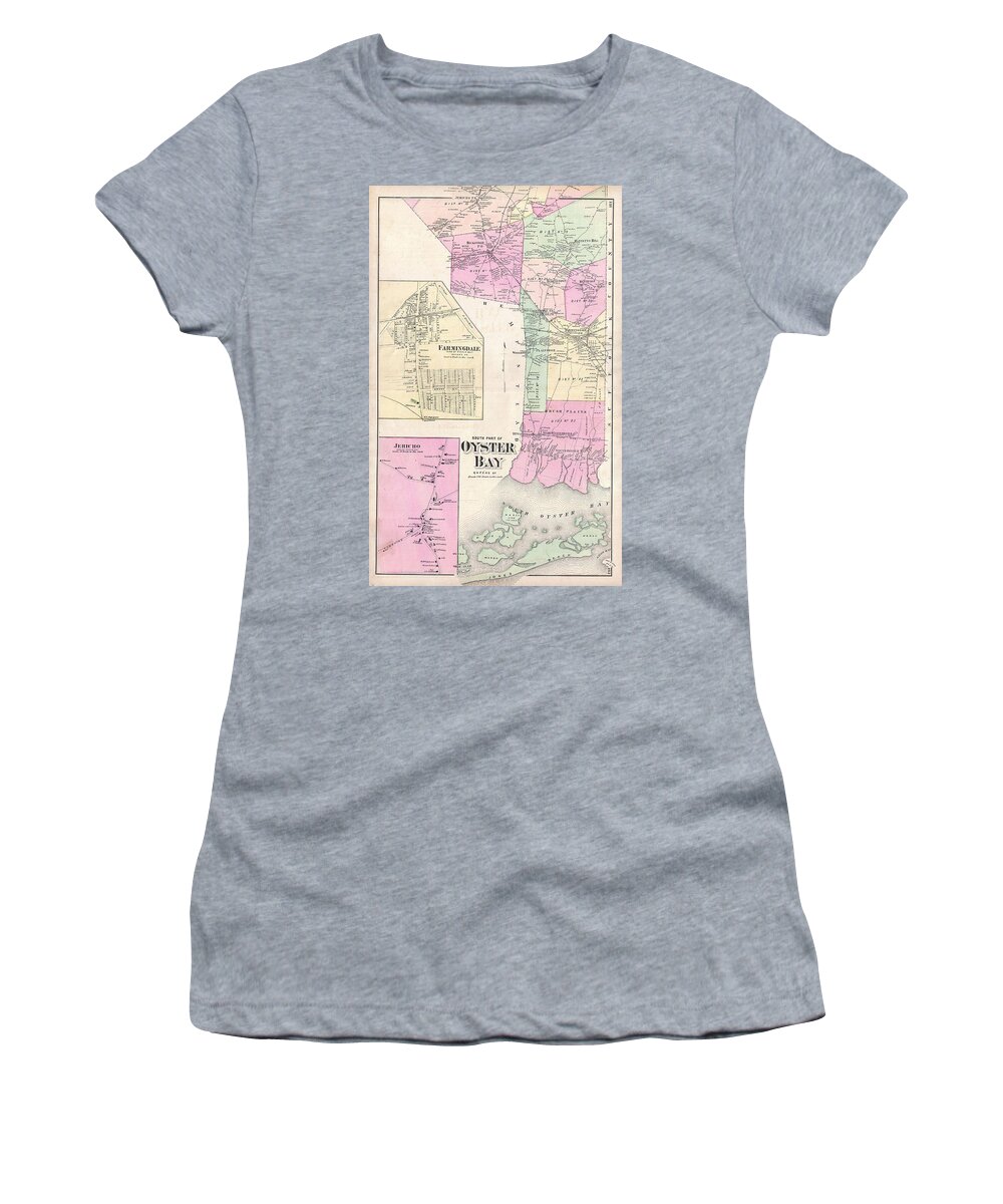 1873 Beers Map Of Oyster Bay Women's T-Shirt featuring the photograph 1873 Beers Map of Oyster Bay Queens New York City by Paul Fearn