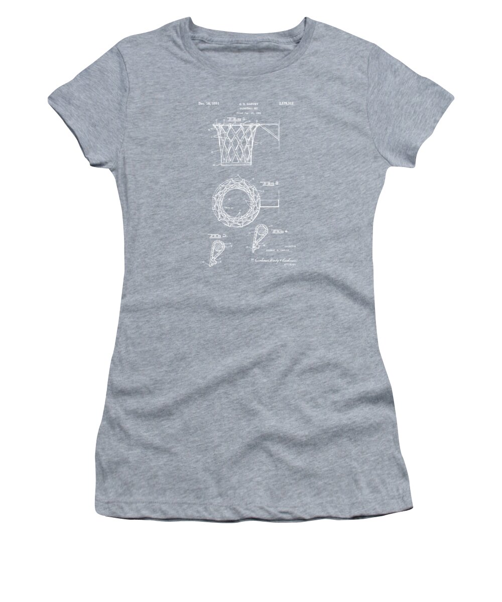 Basketball Women's T-Shirt featuring the digital art 1951 Basketball Net Patent Artwork - Red by Nikki Marie Smith